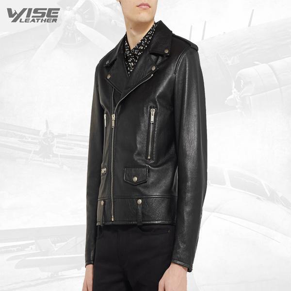 Men Black Textured Leather Jacket - Wiseleather