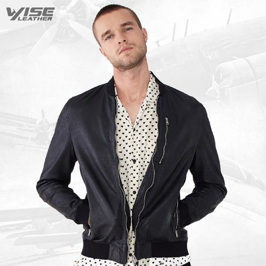 Men Black Varsity Jacket - Wiseleather