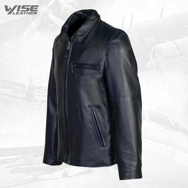 Men Black Waxy Leather Jacket - Wiseleather