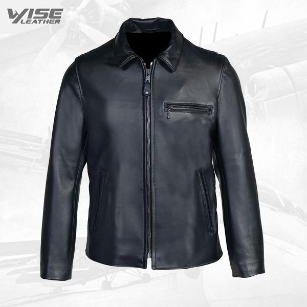 Men Black Waxy Leather Jacket - Wiseleather