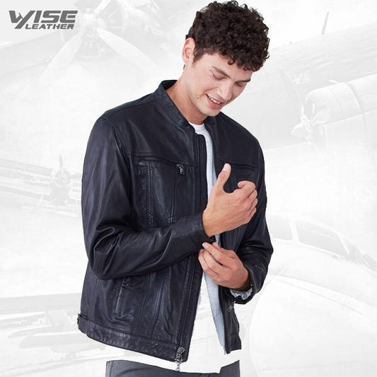 Men Classic Black Leather Jacket - Wiseleather