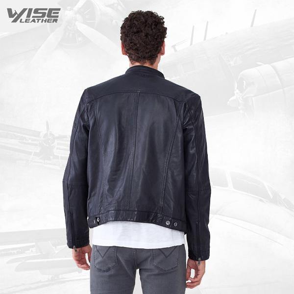 Men Classic Black Leather Jacket - Wiseleather