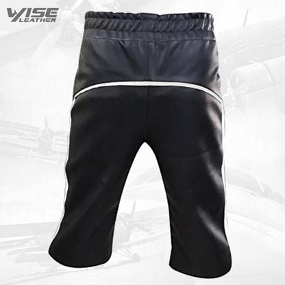 Men Designer Real Sheepskin Black Leather Shorts Cargo