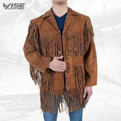 Men Exclusive Fringes Jacket Bromo Real Leather Suede Western Style - Wiseleather