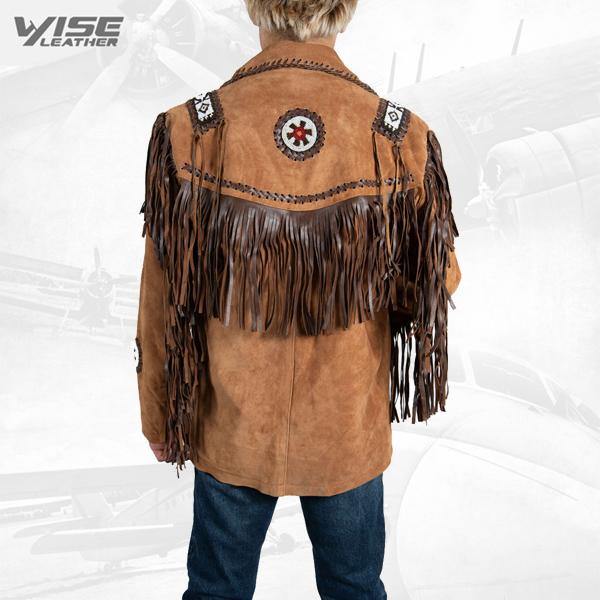 Men Exclusive Fringes Jacket Chingari Real Leather Suede Western Style - Wiseleather