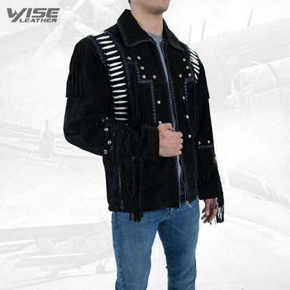 Men Exclusive Fringes Jacket Mambo Real Leather Suede Western Style - Wiseleather