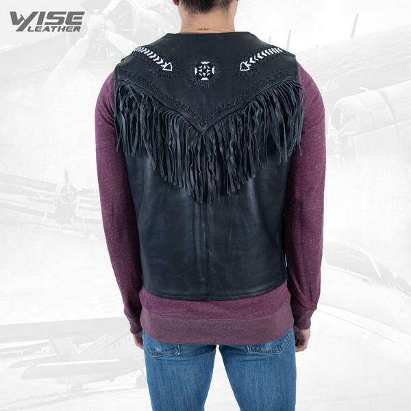 Men Exclusive Fringes Leather Vest Western Style Pure Sheep Nappa Leather - Wiseleather