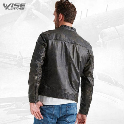 Men Faded Black Leather Jacket - Wiseleather