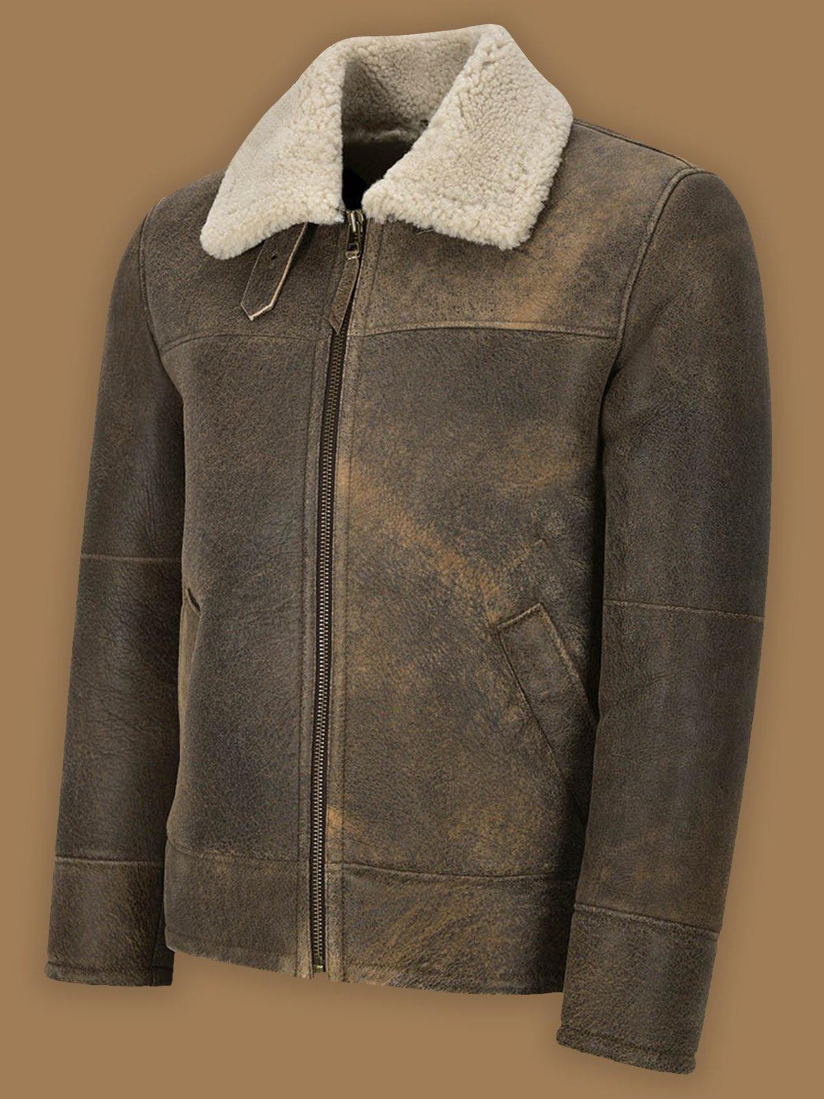 MEN OLD FASHION BROWN SHEARLING JACKET - Wiseleather