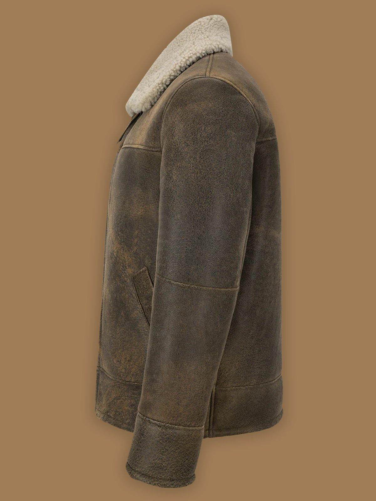 MEN OLD FASHION BROWN SHEARLING JACKET - Wiseleather
