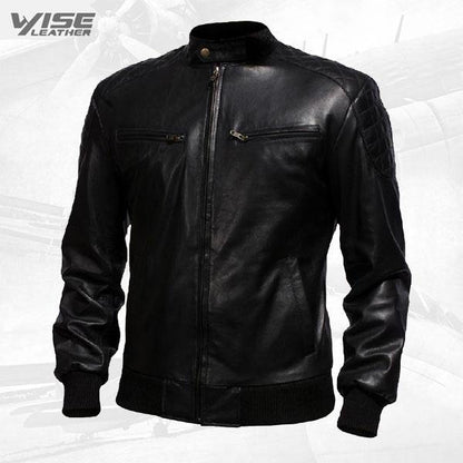 Men Pure Black College Jacket - Wiseleather