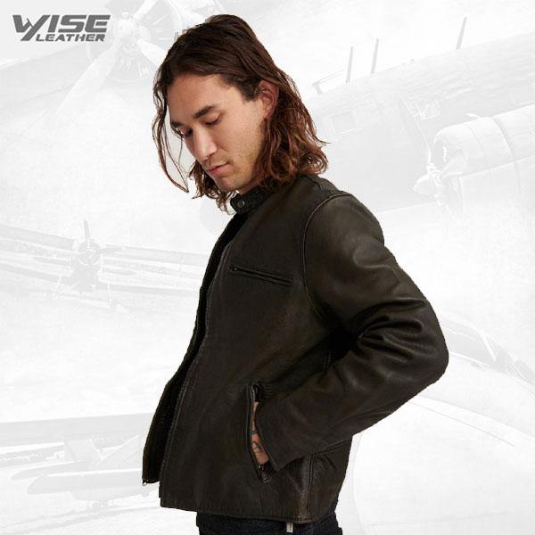 Men Short Black Leather Jacket - Wiseleather