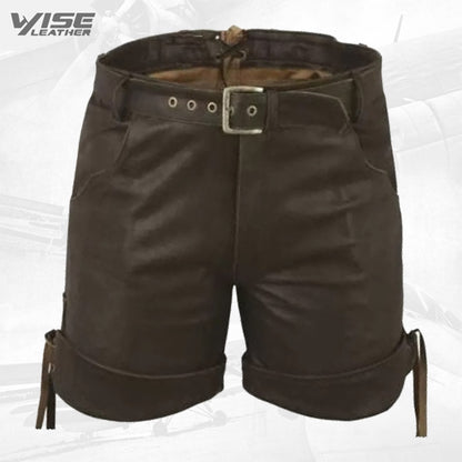 Men Smart Wear Real Sheepskin Dark Brown Leather Shorts