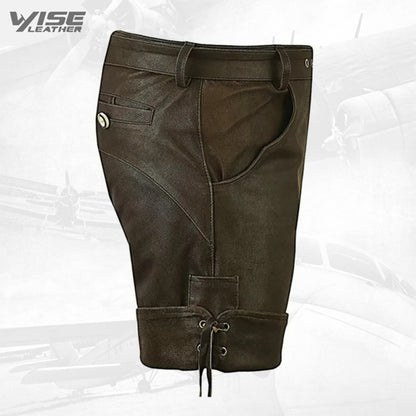 Men Smart Wear Real Sheepskin Dark Brown Leather Shorts