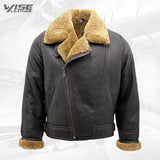 Men’s Aviator Cross Zip Ginger Shearling Sheepskin Brown Leather Jacket - Wiseleather