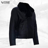 Men’s Aviator Cross Zip Shearling Sheepskin Black Leather Jacket - Wiseleather
