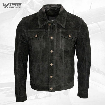 Men's Black Genuine Cowhide Suede Leather Jacket - Wiseleather
