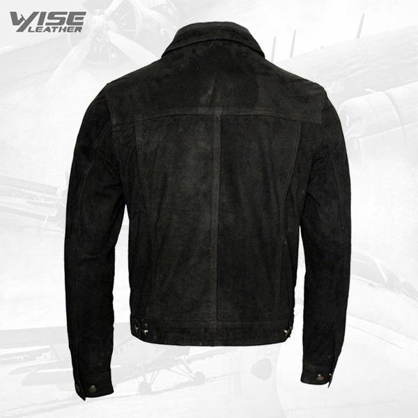 Men's Black Genuine Cowhide Suede Leather Jacket - Wiseleather