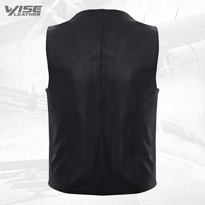 Men's Black Hide Leather Waistcoat Casual Classic Formal Traditional Gilet Vest - Wiseleather