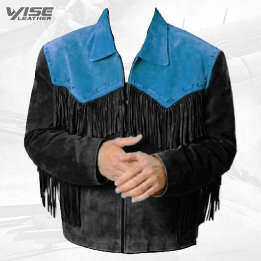 Men’s Black Western coat cowboy suede leather jacket with Fringes - Wiseleather