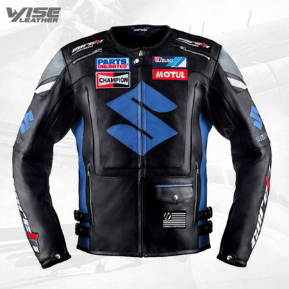 Men's Blue Suzuki MotoGP Motorcycle Racing Leather Jacket
