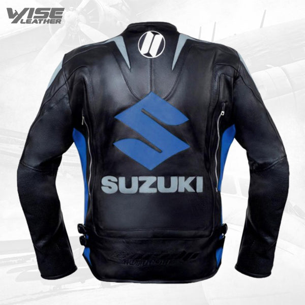 Men's Blue Suzuki MotoGP Motorcycle Racing Leather Jacket