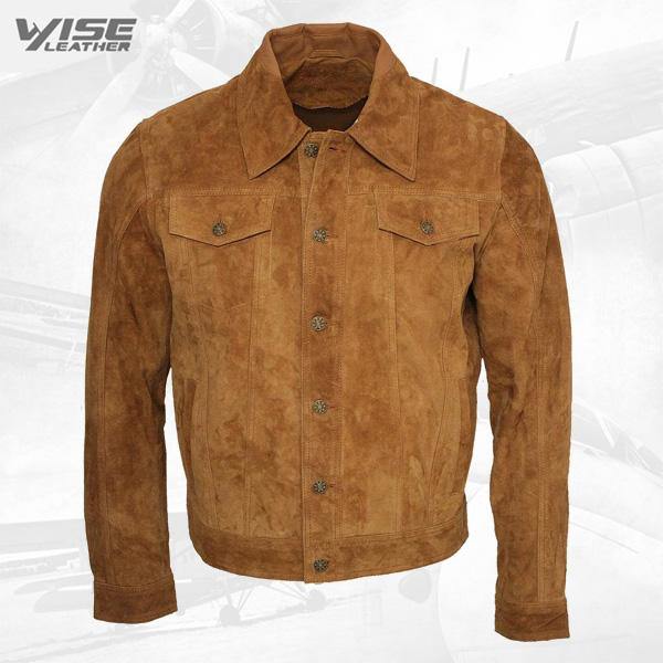Men's Brown Genuine Cowhide Suede Leather Jacket - Wiseleather
