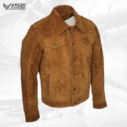 Men's Brown Genuine Cowhide Suede Leather Jacket - Wiseleather