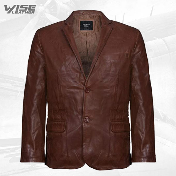 Men's Brown Genuine Leather Blazer Soft Real Italian Fitted Vintage Jacket Coat
