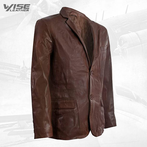 Men's Brown Genuine Leather Blazer Soft Real Italian Fitted Vintage Jacket Coat