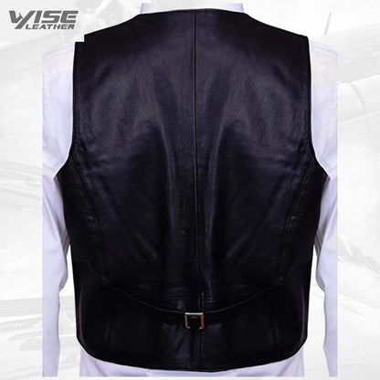 Men's Classic Smart Black Leather Waistcoat - Wiseleather