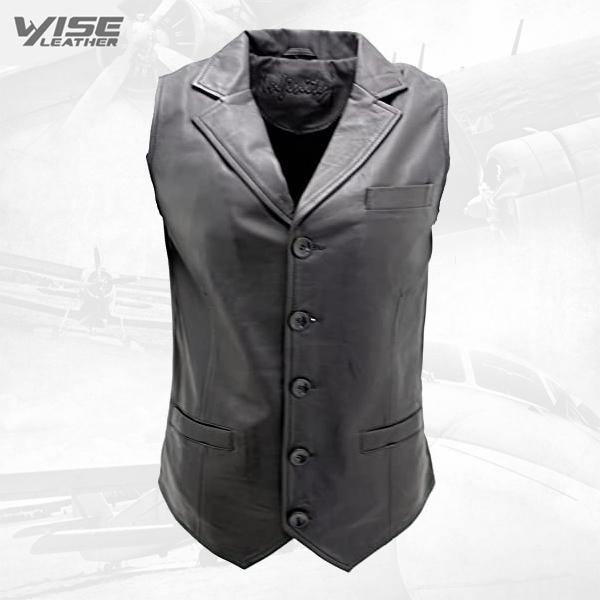 Men’s Classic Smart Black Leather Waistcoat - Wiseleather