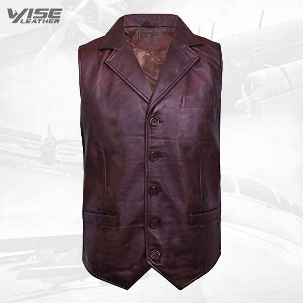Men's Classic Smart Conker Brown Leather Waistcoat - Wiseleather