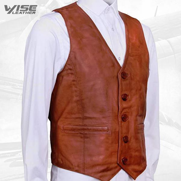 Men's Classic Smart Tan Leather Waistcoat - Wiseleather
