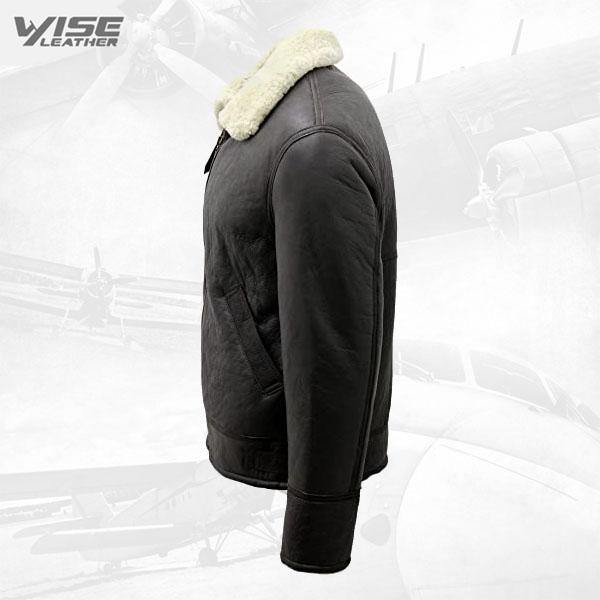 Men's Cream B3 Shearling Sheepskin World War 2 Bomber Leather Flying Jacket - Wiseleather