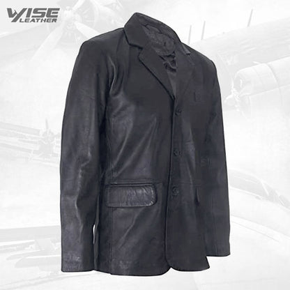 Men's Genuine Black Leather Blazer Soft Real Italian Tailore Vintage Jacket Coat