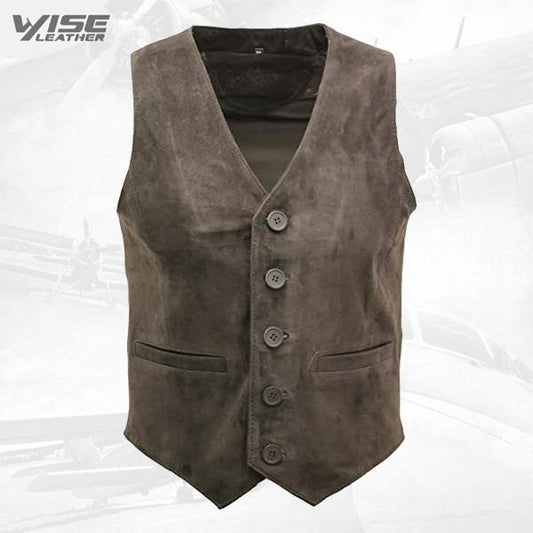 Brown Suede Leather Waistcoat - Brown Leather Vest