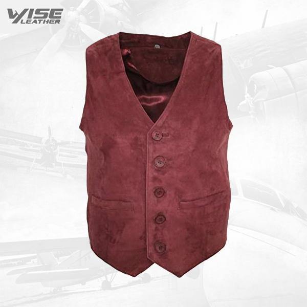 Men’s Goat Suede Classic Smart Burgundy Leather Waistcoat - Wiseleather