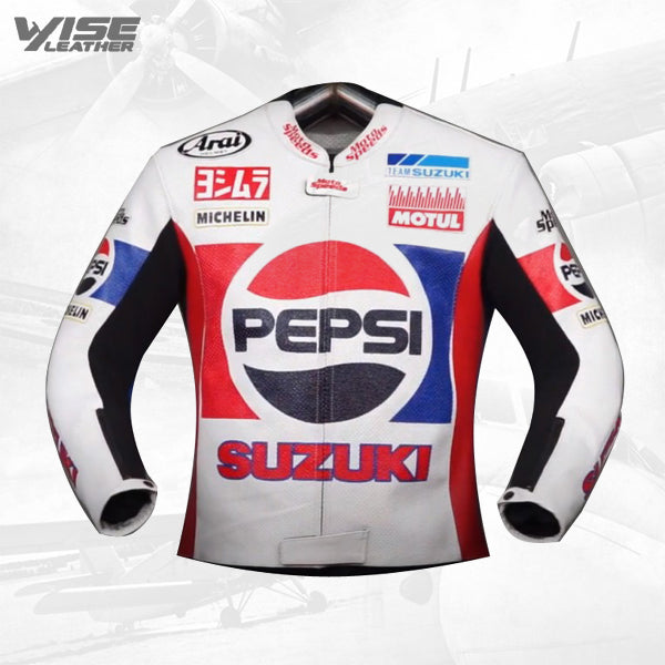 Men's Kevin Schwantz Pepsi Suzuki GP 1988 Motorbike Leather Jacket