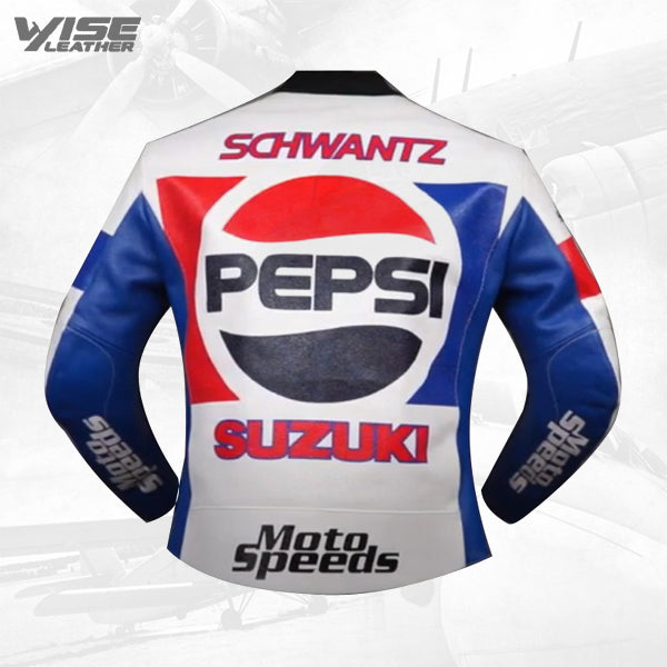 Men's Kevin Schwantz Pepsi Suzuki GP 1988 Motorbike Leather Jacket