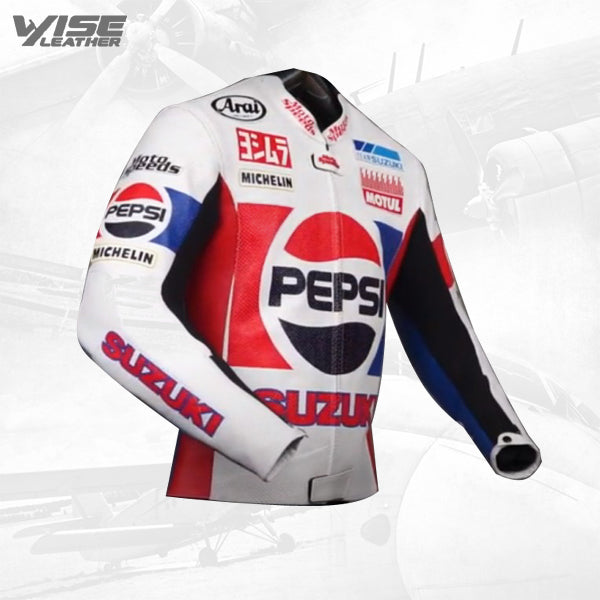 Men's Kevin Schwantz Pepsi Suzuki GP 1988 Motorbike Leather Jacket