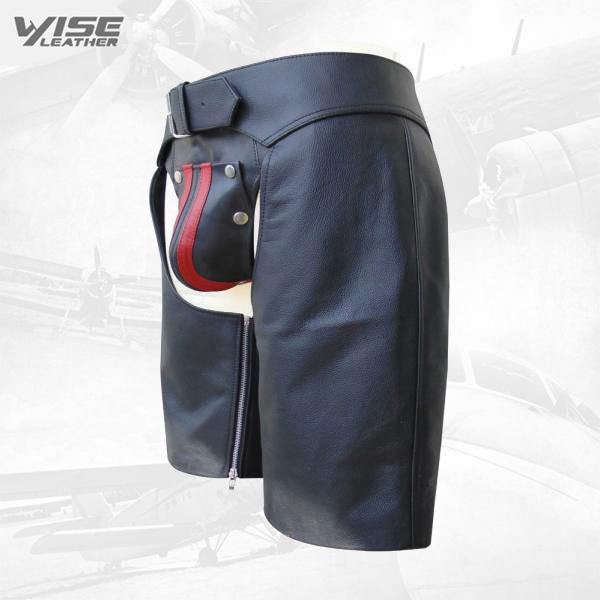 Men's Leather Chaps Shorts With Front of Buckle - Wiseleather