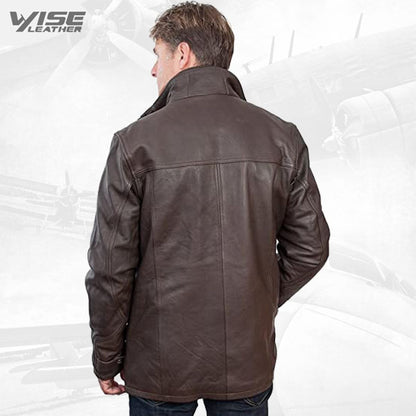 Men's Mid Length Classic Warm Brown Leather Jacket