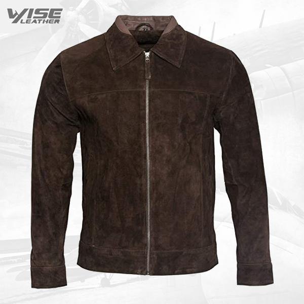Men's Retro Brown Tan 100% Goat Suede Leather Harington Biker Jacket - Wiseleather