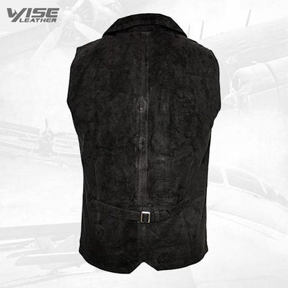 Men’s Smooth Goat Suede Classic Smart Black Leather Waistcoat - Wiseleather