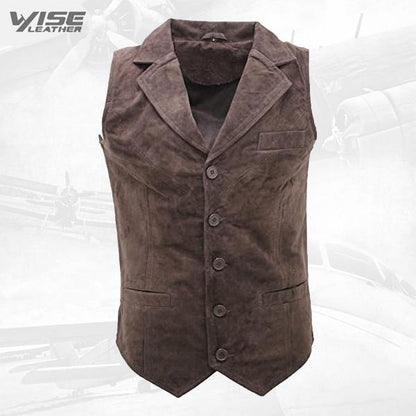 Men’s Smooth Goat Suede Classic Smart Brown Leather Waistcoat - Wiseleather