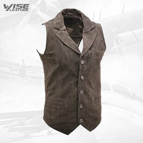 Men’s Smooth Goat Suede Classic Smart Brown Leather Waistcoat - Wiseleather