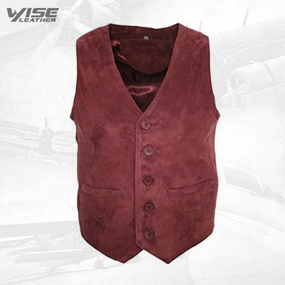 Men’s Smooth Goat Suede Classic Smart Burgundy Leather Waistcoat - Wiseleather