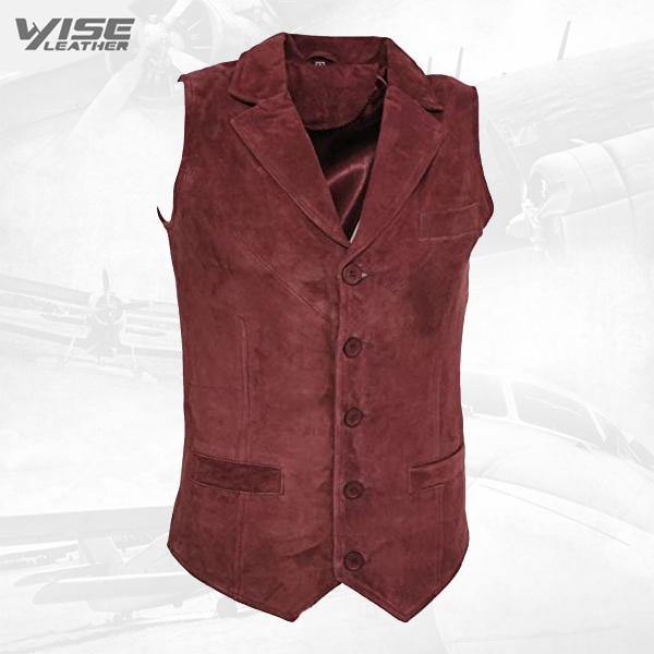 Men’s Smooth Goat Suede Classic Smart Burgundy Leather Waistcoat - Wiseleather