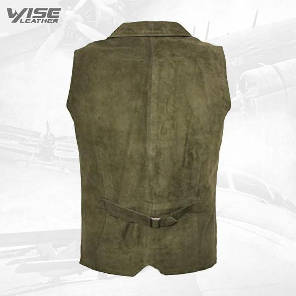 Men’s Smooth Goat Suede Classic Smart Khaki Leather Waistcoat - Wiseleather